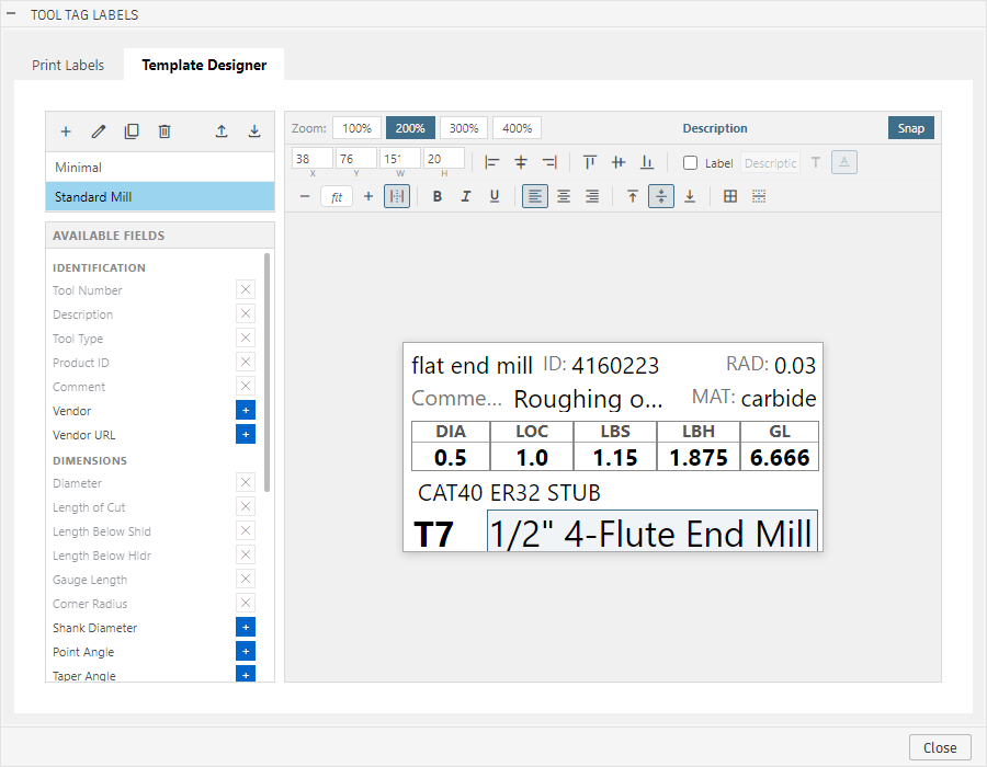 Template Designer with field properties ribbon