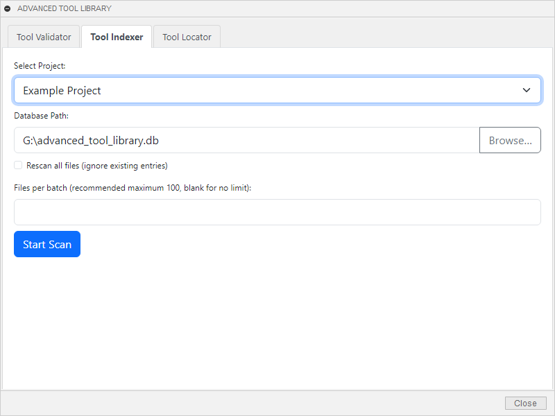 Tool Indexer Dialog